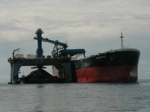 SST transfering coal from barge to ocean going vessel