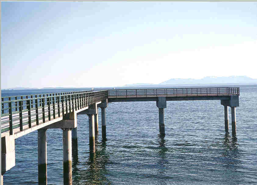 The pedestrian pier provides a southern lookout over the Strait of Georgia.
